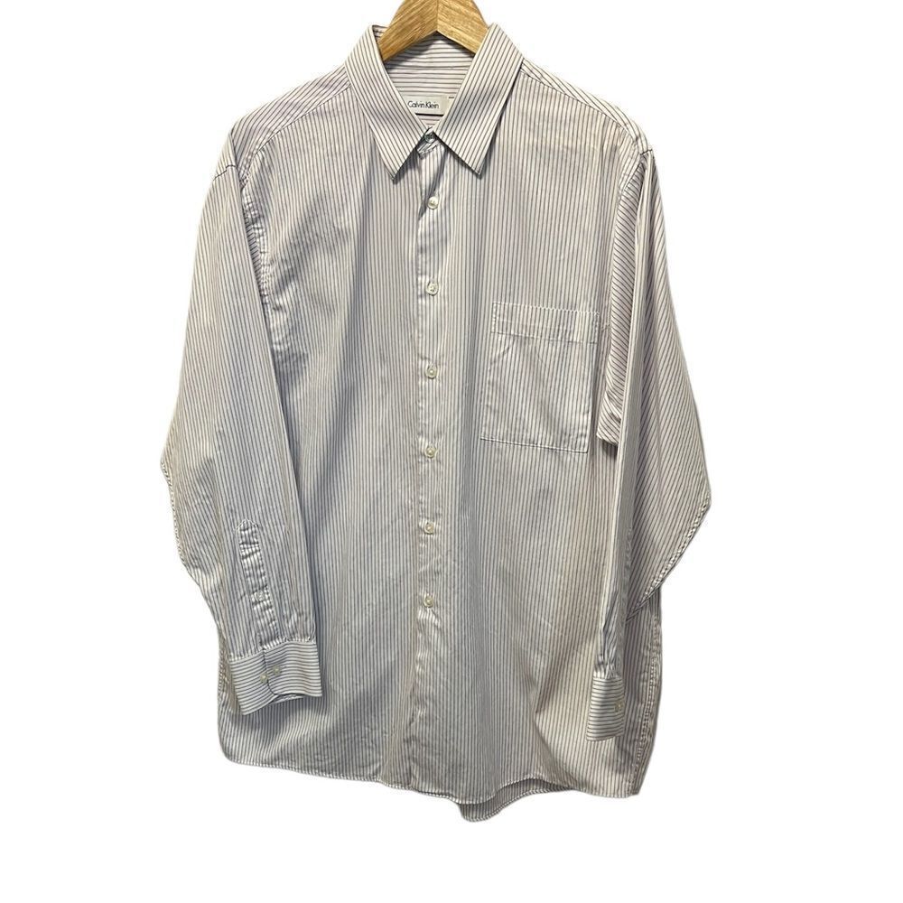 MENS CALVIN KLEIN White Purple Stripe Button Up Dress Shirt L